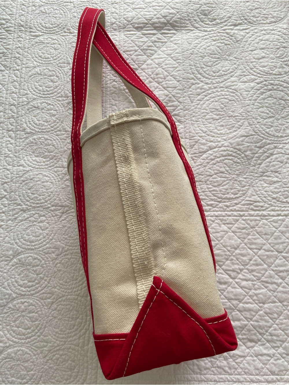 L.L. Bean Boat And Tote Canvas Bag XL Handles Y2K Cream Red NEW - Picture 11 of 16